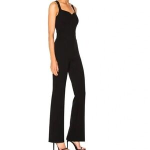 LAGENCE Shay Jumpsuit Sz 4 Black Sweetheart Neck Wide Leg Stretch Flare